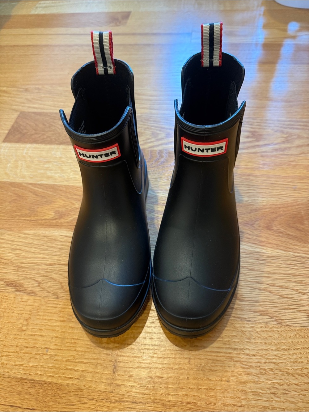 Hunter Black Ankle Rain Boots with Red Trim